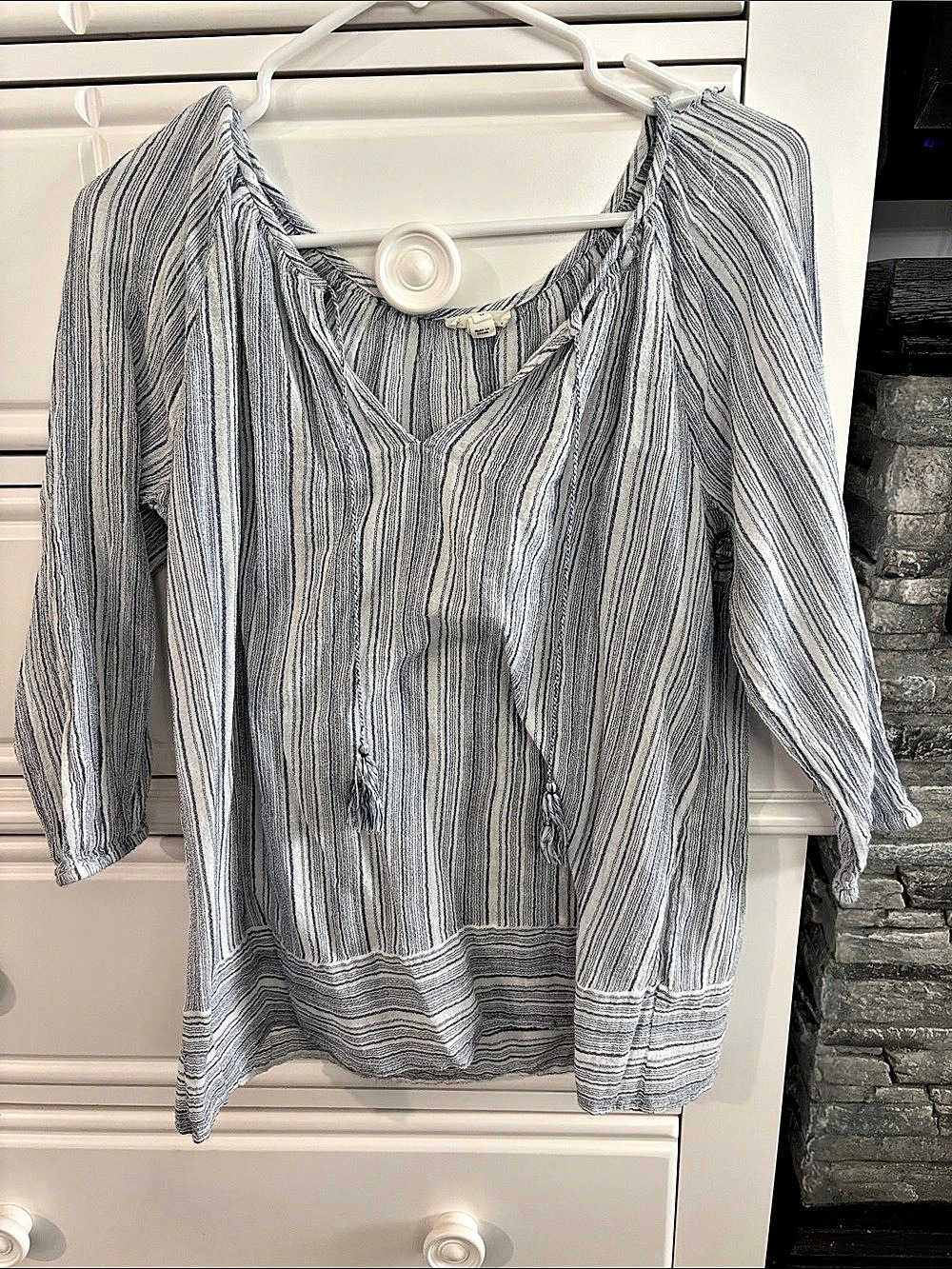 SOFT Surroundings Blue & White Striped Tunic Size Small